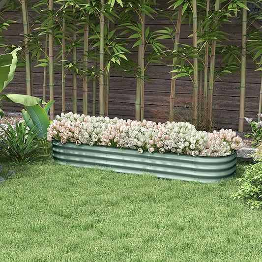 Outsunny 6.5' x 2' x 1' Galvanized Raised Garden Bed Kit, Outdoor Metal Elevated Planter Box with Safety Edging, Easy DIY Stock Tank for Growing Flowers, Herbs & Vegetables, Green