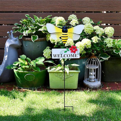 Morning View Bee Garden Stakes Decorative Metal Insect Yard Stake Outdoor Spring Lawn Ornaments Yard Art Patio Pathway Flower Pot Outside 30 Inch Tall