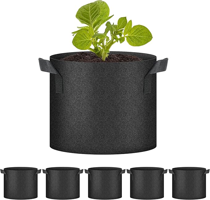 HealSmart Plant Grow Bags 7 Gallon, Tomoato Planter Pots 5-Pack with Handles, Aeration Nonwoven Fabric, Heavy Duty Gardening Planter for Vegetable, Herbs and Flowers, Black