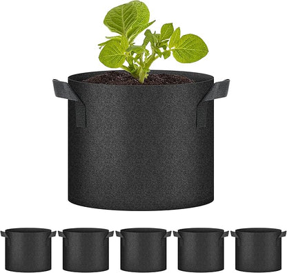 HealSmart Plant Grow Bags 7 Gallon, Tomoato Planter Pots 5-Pack with Handles, Aeration Nonwoven Fabric, Heavy Duty Gardening Planter for Vegetable, Herbs and Flowers, Black