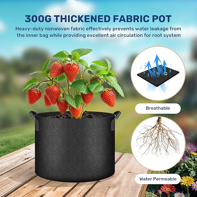 Simple Deluxe 6 Pack 7 Gallon Grow Bags, 300G Vegetable/Flower/Plant Fabric Pots with Handles, Heavy Duty Thickened Nonwoven Planting Bag