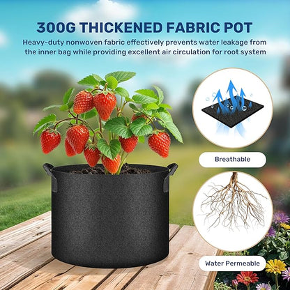 Simple Deluxe Breathable Plant Pots 24Pack 2 Gallon - 300g Nonwoven Fabric with Air-Pruning Roots, Foldable Garden Pots with Sturdy Handles for Transplanting & Indoor/Outdoor Plants, Black
