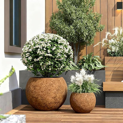 13.5 H x 17" Dia (12" Pot Opening) Round Fiberstone Planter with Drainage Hole, Indoor/Outdoor Large Plant Pot for Home Patio Garden, Ideal for Large Plants (White, 17in) (Camel, 17in)