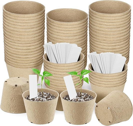 80 Pieces Peat Pots Seed Starters 4 Inch Peat Pots Round Biodegradable Seed Starting Pot with 80 Plant Labels, Planter Nursery Pot with Drainage Holes for Vegetable Seeds