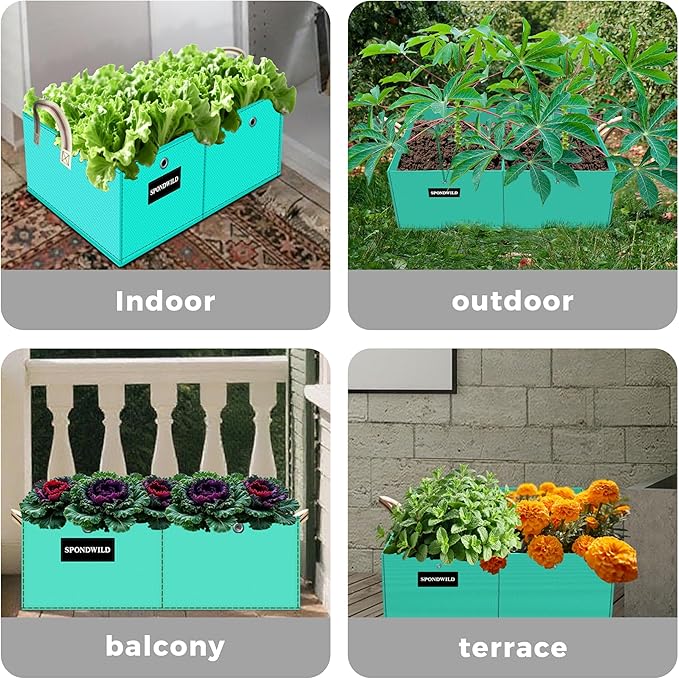 2 Pcs 8 Gallon Rectangle Grow Bags for Growing Vegetables, Reusable Plant Containers for Herbs, Flowers and Fruits, Green