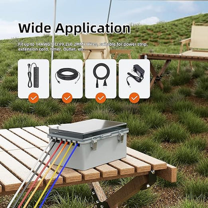 Joinfworld Waterproof Extension Cord Cover 11.4x7.5x5.5 Outdoor Electrical Box for Outside Weatherproof Clear Cover Enclosure for Power Strip Outlet Plug Cable