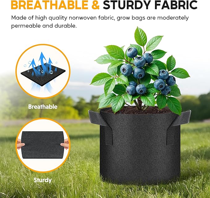 HealSmart 6-Pack 5 Gallon Nonwoven Grow Bags, Aeration Fabric Pots with Handles, Suitable for Garden Fruits, Vegetables and Flowers, Black