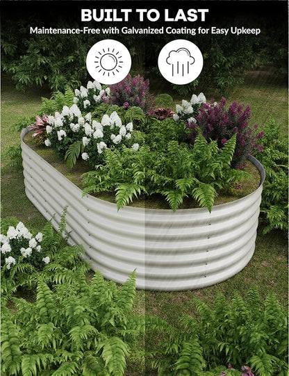 GarveeLife 8x4x1.5 ft Galvanized Raised Garden Bed - 18“ Tall Metal Planter Box for Vegetables, Flowers, Herbs, Rust-Resistant Outdoor Garden Box, Easy Assembly Raised Beds for Gardening, Beige
