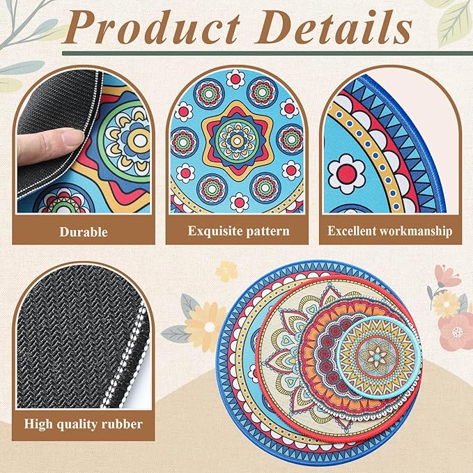 Nuanchu 8 Pieces Boho Plant Pot Mat 4 Size 3.94" 5.9" 7.87" 9.84" Rubber Absorbent Non Slip Pot House Indoor Plant Coasters Round Pad Gardening Outdoor Flower Protect Mat for Table Desk Floor