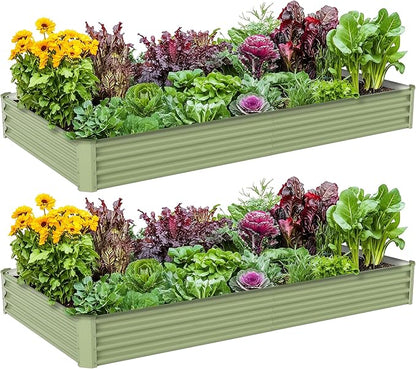 2PCS 8x4x1FT Galvanized Raised Garden Bed Kit, Galvanized Planter Raised Garden Boxes Outdoor, Large Metal Raised Garden Beds for Vegetables-Green
