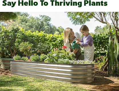 Plant & Plot Galvanized Raised Garden Beds Outdoor // 8×2×1 ft Planter Raised Beds for Gardening, Vegetables, Flowers // Large Metal Garden Box (Silver) // Patented Tool-Free Design