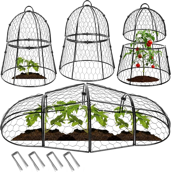 Decoroca 4 PCS Garden Cloches for Plants - Chicken Wire Plant Protectors from Animals, Outdoor Plant Cages to Keep Squirrels, Rabbits & Birds Out of Vegetable - DIY in 5 Forms - Sturdy Anti-Rust Dome