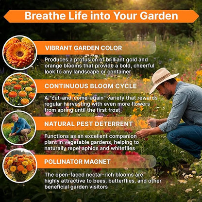 Calendula Seeds Pack 4 oz - Over 13,000 Non-GMO Heirloom Calendula Seeds for Planting Indoor & Outdoor Gardening, Flower Seed for Planting Home and Garden, Flowers Seed in Individual Packet