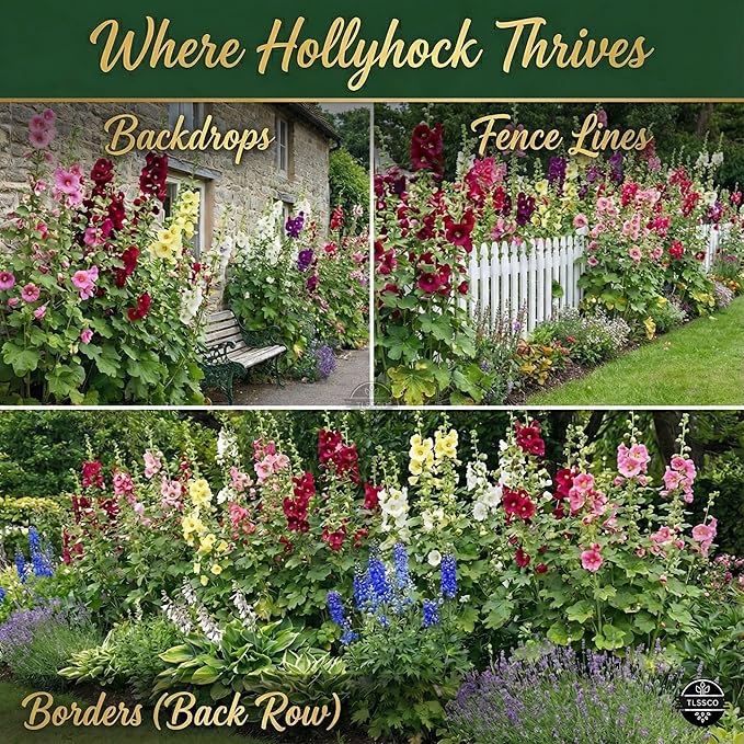 225+ Hollyhock Flower Seeds, Pack for 2026 USA Premium Non-GMO Carnival Mix Giant Hollyhock Seeds - Home Garden Flower Perennial