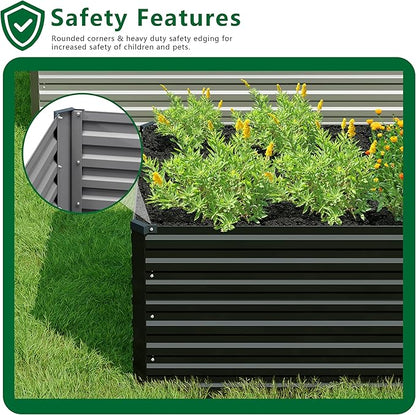12x2x2FT Galvanized Raised Garden Bed Kit,Vegetable Plant Boxes-Rectangle Metal Flower Box,Large Planter Raised Beds Outdoor Garden for Planting,Fruit,Herb-Black