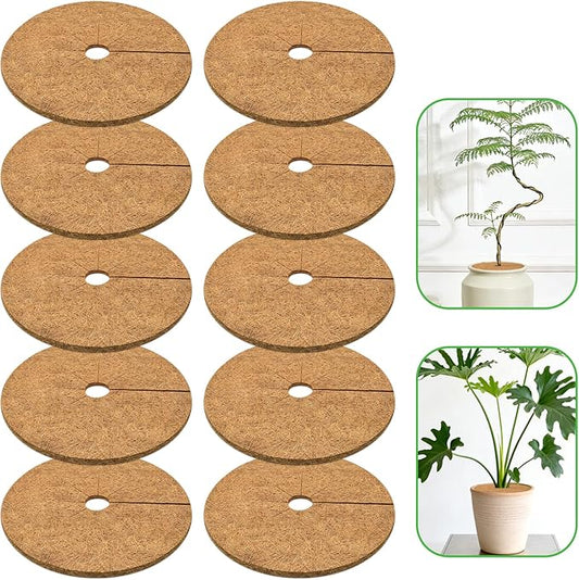 ZeeDix 10 Pack Coconut Fiber Mulch Ring, 9 Inch Coco Coir Tree Ring Mulch Mat, 100% Natural Tree Protector Mat Plant Cover Ring Coconut Coir Discs Tree Mats Mulch Rings for Indoor Outdoor Trees Plants