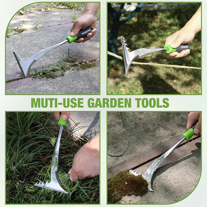 WORKPRO Crack Weeder, 12.5" Stainless Steel Crevice Weeding Tool with Soft Handle, L-Shaped Side-Walk Weed Removal Scraper, for Garden Lawn Yard Patio Terrace Paving Garden Hand Tool