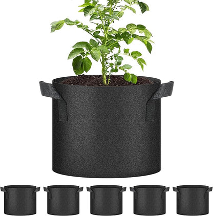 YSSOA 5 Pack 5 Gallon Grow Bags, Aeration Nonwoven Fabric Plant Pots with Handles, Heavy Duty Gardening Planter for Potato, Tomato, Vegetable and Fruits, Black