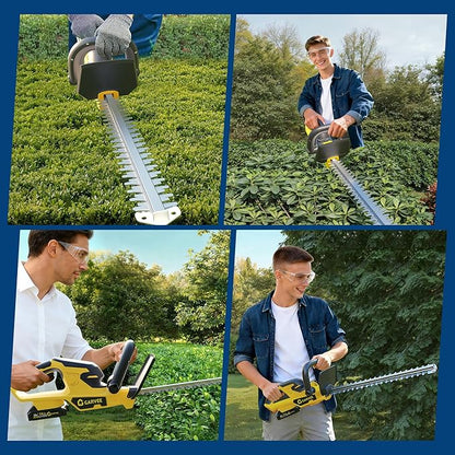 Hedge Trimmer Cordless with Battery, Electric Hedge Trimmer, 22 Inch Handheld Bush Trimmers, with 2 20V 2.0Ah Batteries and Charger, Brushless Motor, Dual Safety Switch, for Gardening, Lawns
