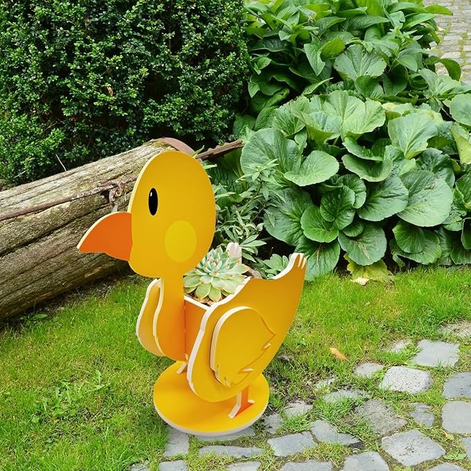Cute Animal Planter Pot, Animal Flower Pot for Indoor/Outdoor,Small Cute PVC Animal Face Shape Plant Container Best for Home Office Garden Decor (Yellow Duck)