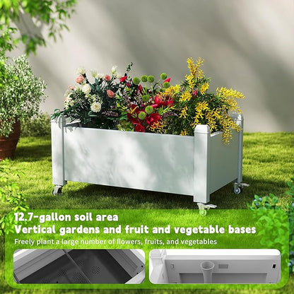 EasyUp Horticulture Garden Bed with Legs, Divisible Resin Planter Box for Backyard, Patio, Balcony, with 4 Legs, 4 Swivel Lockable Wheels(Ashen,30.04 * 17.72 * 17.56)