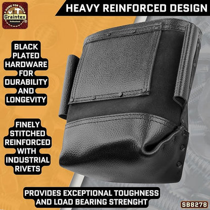 Graintex Nut & Bolt Bag, Black Color Premium Quality Suede Leather Tool Bag, Tool Belt Ironworker, Bull Pin Loops, Ideal for Heavy-Duty Use, Bolt Bags for Construction Professionals - SB8278