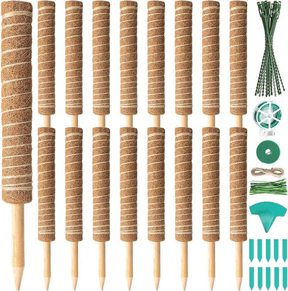 16 Pack Moss Pole for Plants Monstera 264 Inch Bendable Plant Pole Sticks Support Extension with Ropes Labels Tapes Tie Strap Locking Straps Green Twist Ties for Indoor Climbing Creepers