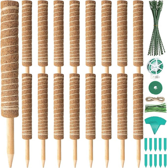 16 Pack Moss Pole for Plants Monstera 264 Inch Bendable Plant Pole Sticks Support Extension with Ropes Labels Tapes Tie Strap Locking Straps Green Twist Ties for Indoor Climbing Creepers