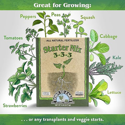 Down To Earth All Natural Fertilizers Organic Starter Mix - Plant Food for Starts, Transplants, New Gardens, Containers 3-3-3, 1 lb