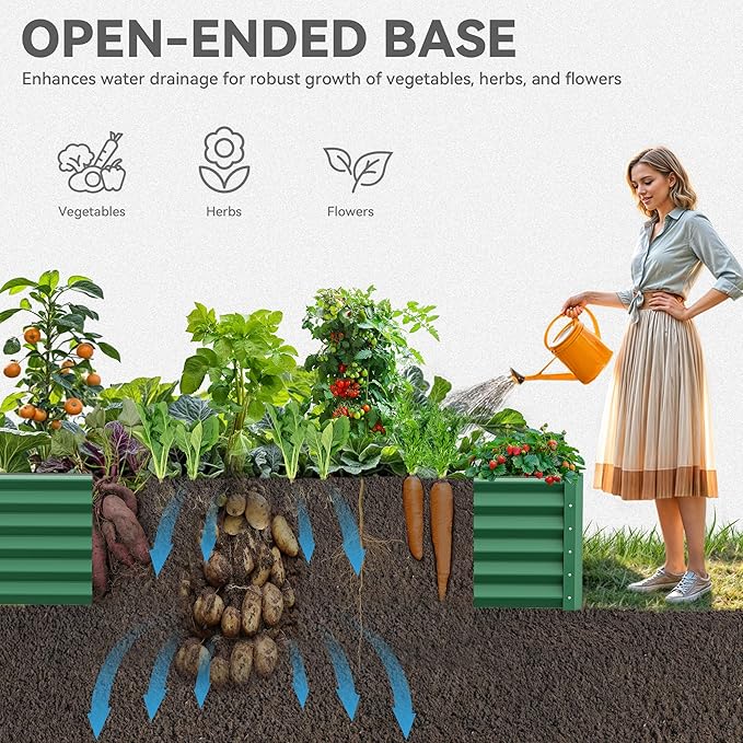 YITAHOME 96x48x18 in 2pcs Galvanized Raised Garden Bed Kit, Large Metal Planter Box with Gloves, Safety Rubber & Support Rod, Outdoor Flower Bed for Plants Vegetables, Green