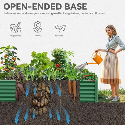 YITAHOME 96x48x18 in 2pcs Galvanized Raised Garden Bed Kit, Large Metal Planter Box with Gloves, Safety Rubber & Support Rod, Outdoor Flower Bed for Plants Vegetables, Green