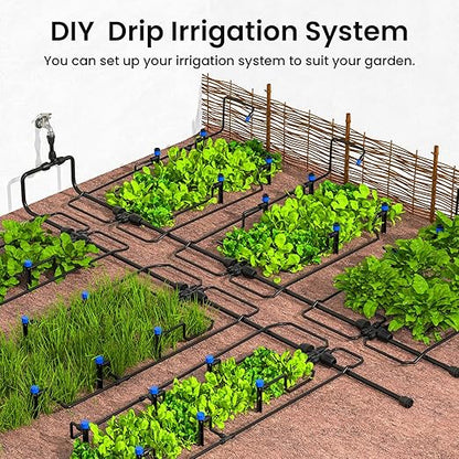 MIXC 230FT Quick-Connect Drip Irrigation System Kit, Automatic Garden Watering System with 1/4" & 1/2" Fast-Lock Tubing - Adjustable Nozzles & Sprinklers for Garden, Greenhouse, Lawn, Potted Plants