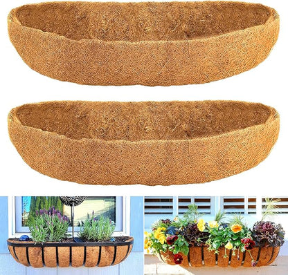 Coco Liners for Planters - 2 Pack 30 Inch Trough Coconut Liners for Planters, Window Box Coco Liners, 100% Natural Coconut Fiber Liners for Wall Hanging Basket, Window Box, Fence Baskets