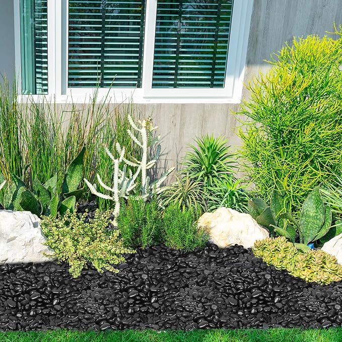 GASPRO 30 Pound River Rocks, Decorative Stones for Walkways, Outdoor Landscaping, Garden, Yard, 1 to 2 Inch, Black Polished Pebbles for Planters, Flower Beds, Vase