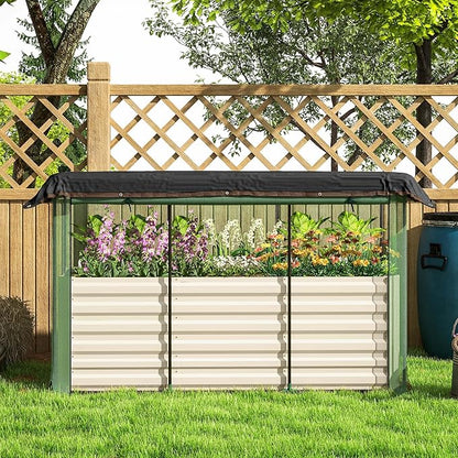 Outsunny 5.9 x 2 x 1.9 ft Galvanized Raised Garden Bed with Crop Cage Plant Protection Net and Shade Cloth Roof, Metal Planter Box with Cover for Vegetables, Flowers, Herbs, Beige
