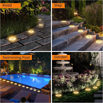 Siatom Solar Ground Lights 12 Pack, IP68 Waterproof Solar In-Ground Light for Outdoor, Flat Landscape Lighting, Garden Disc Light for Pathway, Walkway, and Yard - 12 Pcs (Warm White)
