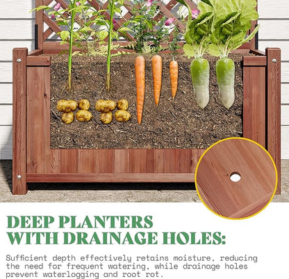 AMERLIFE 2 Pack Raised Garden Bed with Trellis for Vegetables, Climbing Plants, Durable Natural Wood Planter Box with Drainage Holes, Privacy Planter for Outdoor Yard & Patio, Easy Assembly