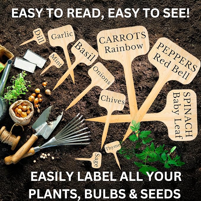 100 Pack 4.5 Inch Tall Plant Labels Garden Markers Plant Name Tags Great Holiday Gift for Plant Lovers and Gardeners Easy to See Writing Area with Full Size Marker