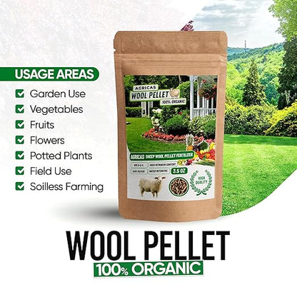 Wool Pellet Organic Fertilizer (2 * 3.5 oz), Made of Sheep Wool, Water Holding, Enhances Soil Health, Ideal for Fruits, Vegetables, Flowers, Indoor and Outdoor Plants - 2 Pack