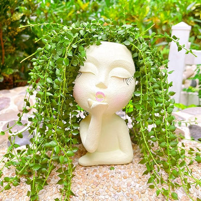 Face Planter Pots Resin Air Kiss Head Face Planter Standing Flower Pots for Trailing Plants Handcrafted Succulent Planter Pot for Indoor and Outdoor Plants Pale Yellow 1Pack