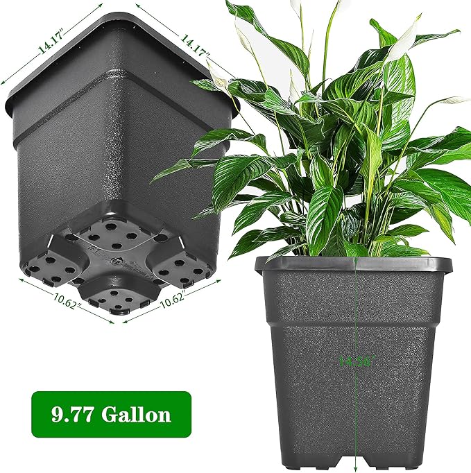Square Planter Nursery Pots 9.77 Gallon Pots for Plants, Injection Molded Plastic Nursery Pots, Plant Container 9.77 Gal 10-Pack