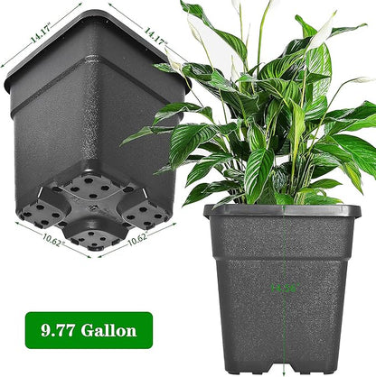 Square Planter Nursery Pots 9.77 Gallon Pots for Plants, Injection Molded Plastic Nursery Pots, Plant Container 9.77 Gal 5-Pack