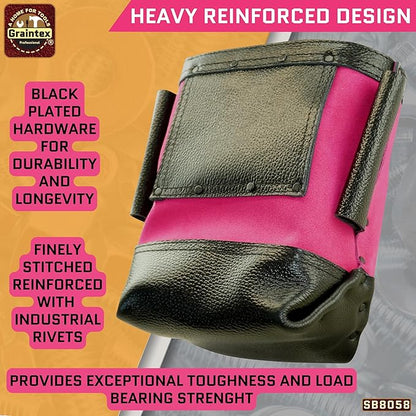 Graintex Nut & Bolt Bag, Pink Color Premium Quality Suede Leather Tool Bag, Tool Belt for Ironworker Tools, Bull Pin Loops, Ideal for Heavy-Duty Use, Bolt Bags for Construction Professionals - SB8058