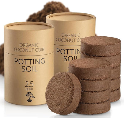 Coconut Coir Potting Soil for Indoor Plants - Expands to 5 Quart (11 lb) | Bonsai Soil Discs Perfect for General Houseplants, Herbs, and Bonsai Trees - Expands with Water