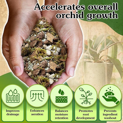 5-in-1 Orchid Potting Mix with Forest Moss, Pine Bark, Perlite, Zeolite, and Pumice – Orchid Soil, Orchid Repotting Kit for Healthy Roots, Fast Drainage, and Support for Growth 2 QRT