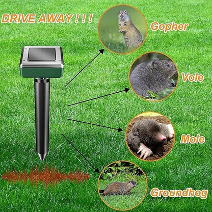 Pack of 4 Solar Mole Repellent Sonic Gopher Repellent Vole Chaser Mole Deterrent Sonic Spikes Repellent Ultrasonic Pest Control Outdoor Keep Moles Out of Yard Lawn
