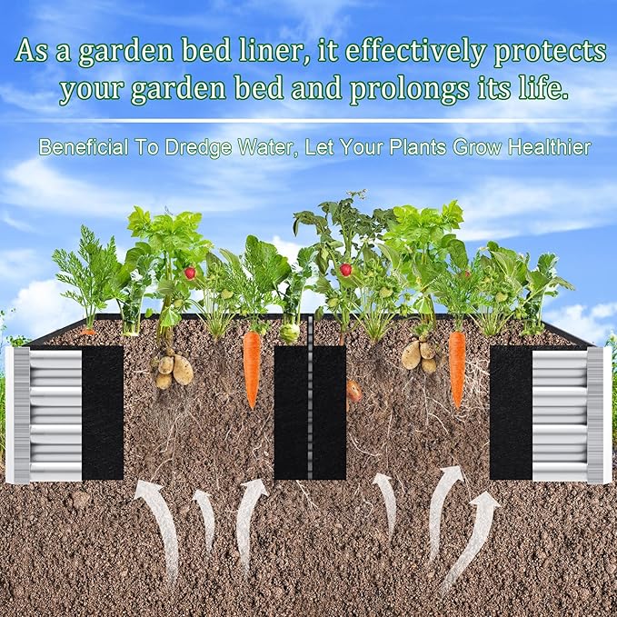 Rectangle Fabric Galvanized Raised Garden Bed Liner, 2Ps 4x4x1Ft Outdoor Garden Planting Bags for 8x4x1 Rectangle Metal Garden Bed, Large capacity for growing vegetables, flowers, herbs and succulents