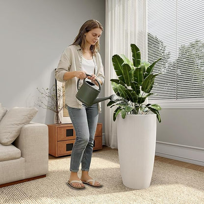 22" Tall Planter Set of 2, Large Self Watering Pots for Indoor/Outdoor Plants with Drain Holes, Water Level Monitor, Inner Bucket for Front Porch Patio, White Rattan Conical