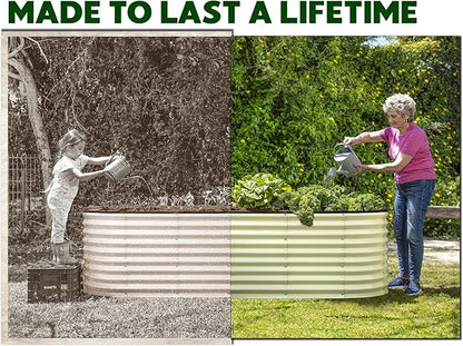 Plant & Plot Galvanized Raised Garden Beds Outdoor // 8×2×2 ft Planter Raised Beds for Gardening, Vegetables, Flowers // Large Metal Garden Box (White) // Patented Tool-Free Design