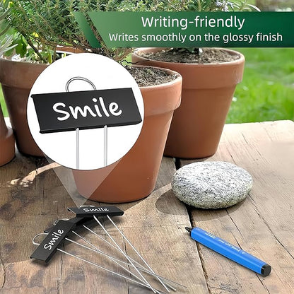 Rustproof Metal Plant Labels 30-Pack with Marker Pen, Angled Garden Markers for Seedlings Herbs Vegetables, Waterproof Coating Iron Tags (3.54x10.63in)